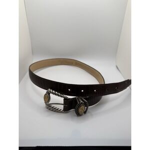 Brighton Museum Coin Belt Brown‎ Leather Silver Rope Buckle Roman Medallions S